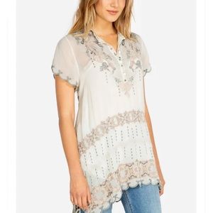 EUC Johnny Was Fletcher Tunic Heather Grey and Cream